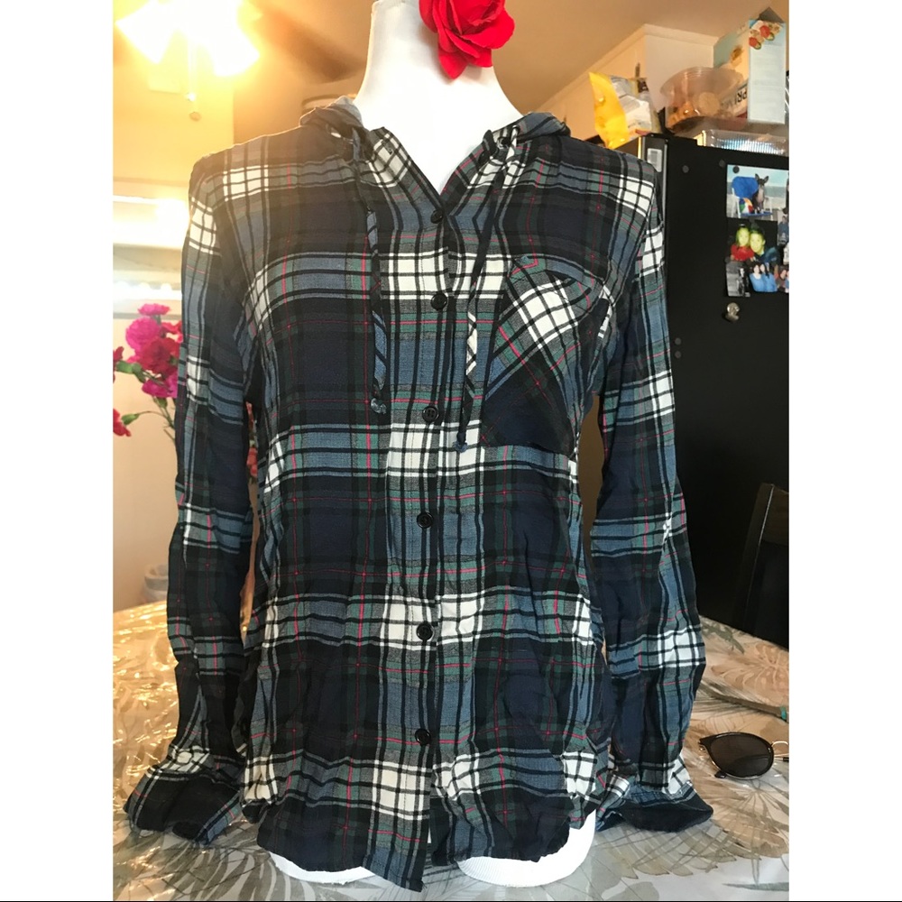 Multi-Colored Long-Sleeve Flannel with Hoodie